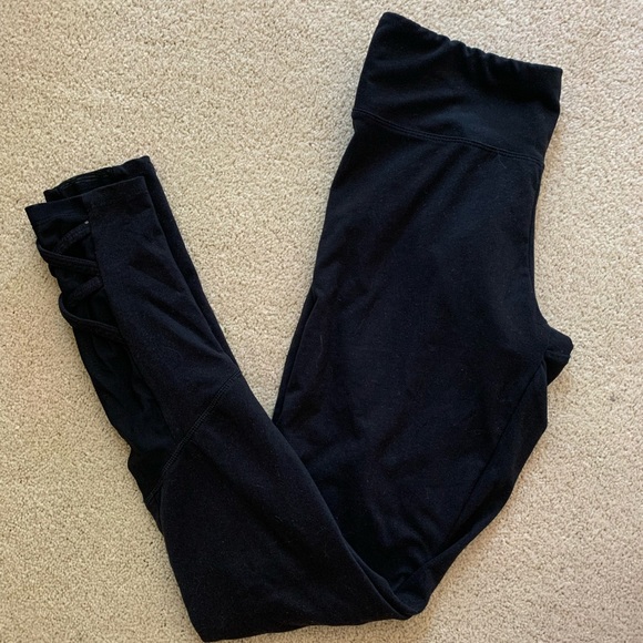 Pants - Black cotton leggings with cross cross detail.